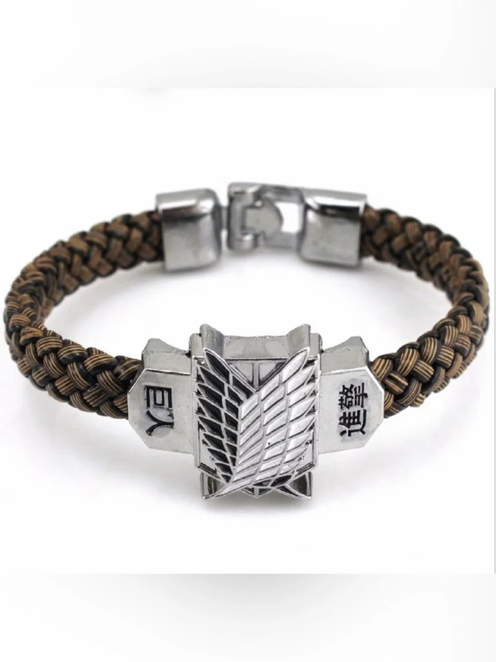 Brown Braided Paracord Bracelet with Silver Emblem